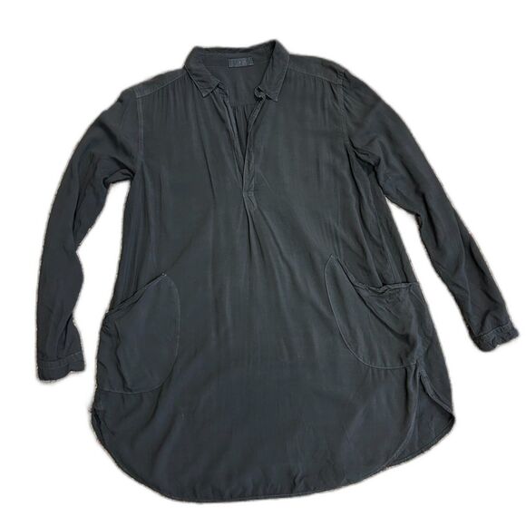 CP Shades Teton Black Collared V-Neck Long Sleeve Tunic Top with Pockets Size S - Picture 2 of 10